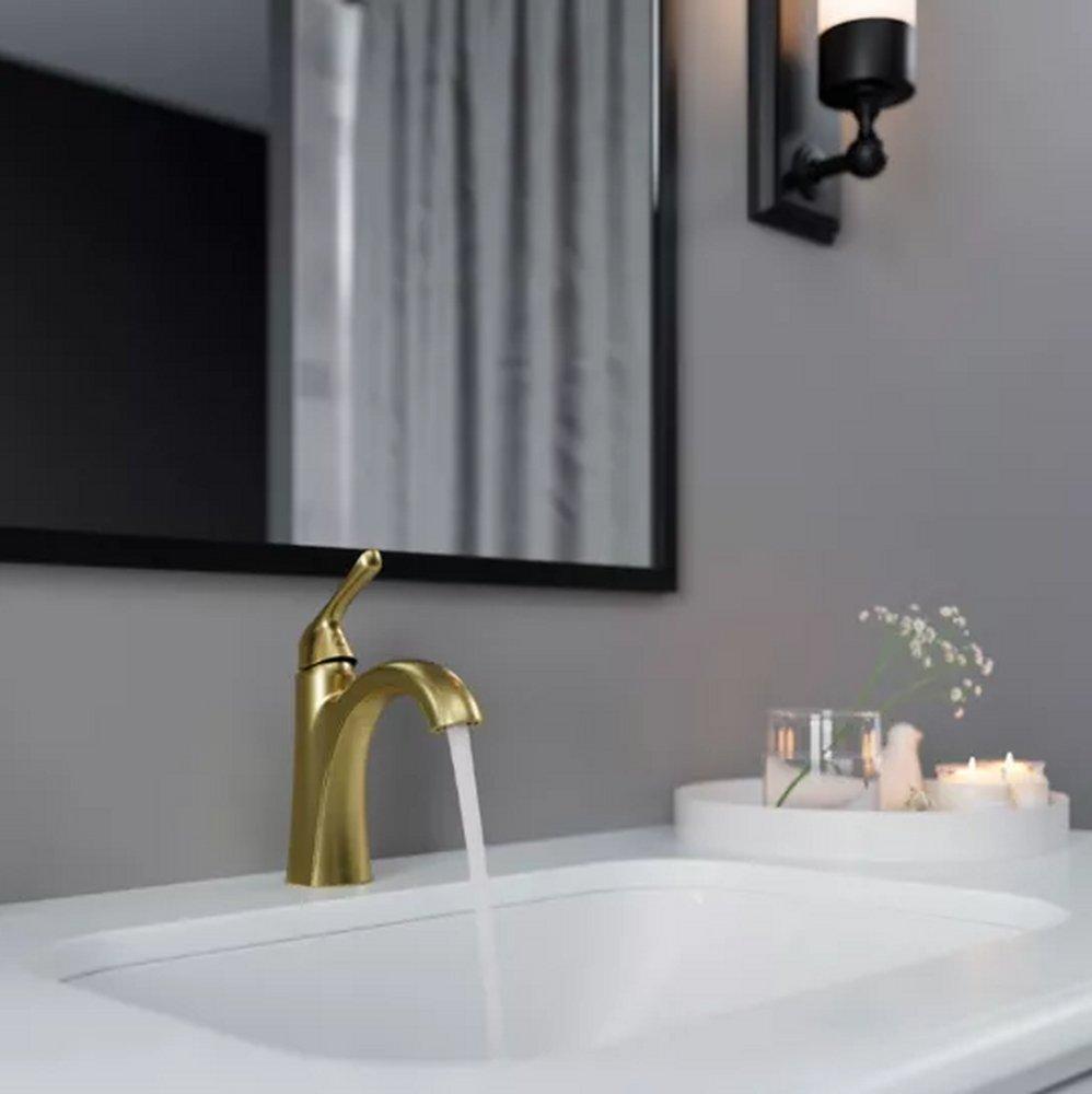 Single Handle Centerset Bathroom Sink Faucet in Brushed Gold 