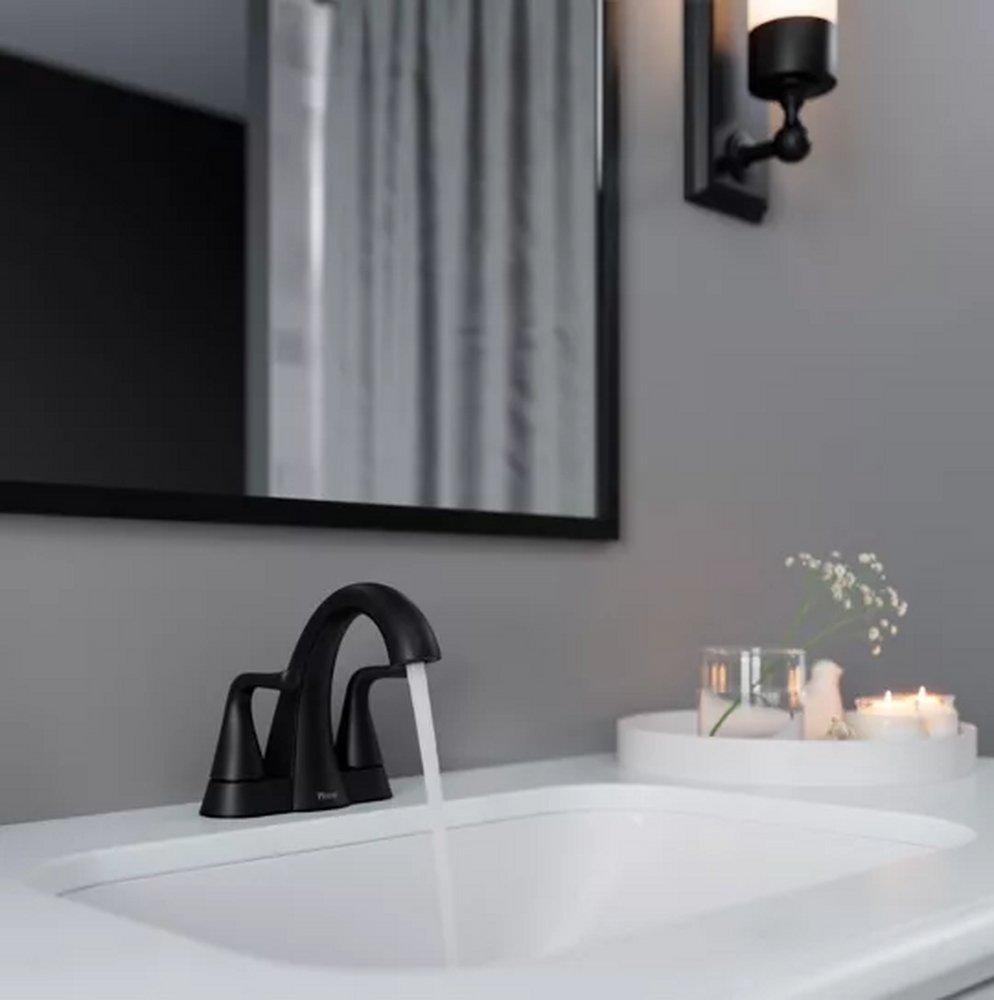 Two Handle Centerset Bathroom Sink Faucet in Spot Defense Matte Black 