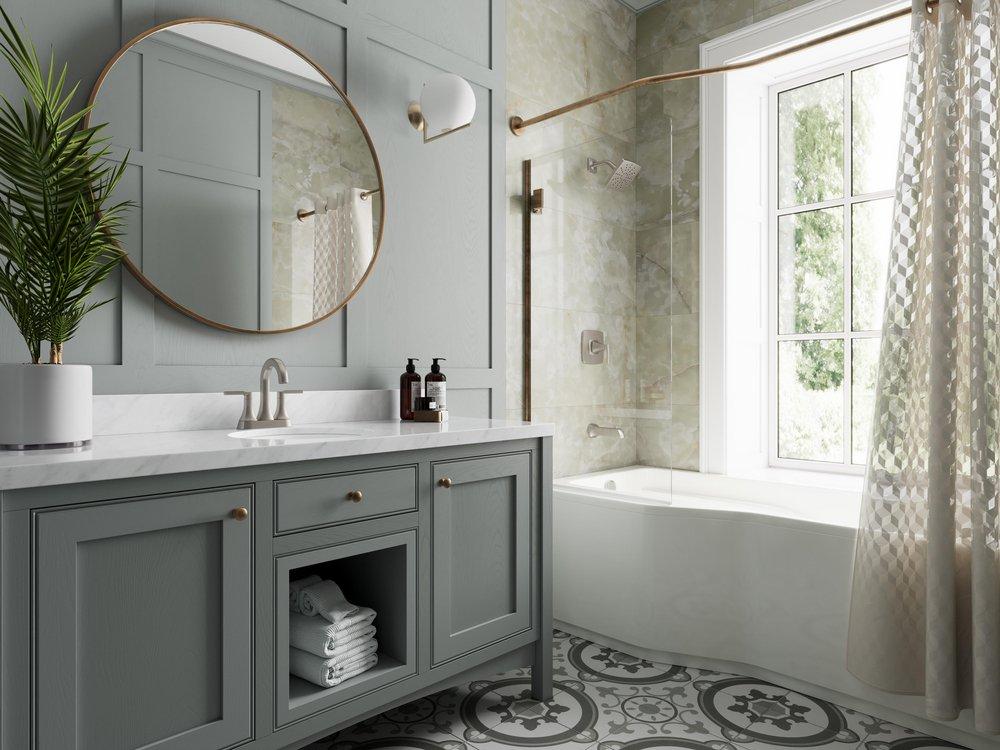 Pfister Spot Defense Brushed Nickel Two Handle Centerset Bathroom Sink Faucet 