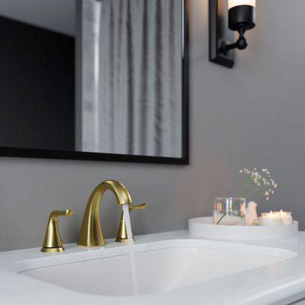 Two Handle Widespread Bathroom Sink Faucet in Brushed Gold 