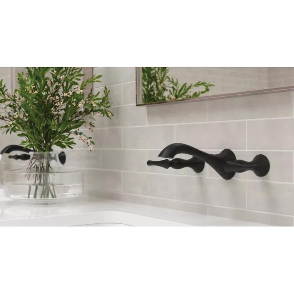Two Handle Wall Mount Widespread Bathroom Sink Faucet in Matte Black 