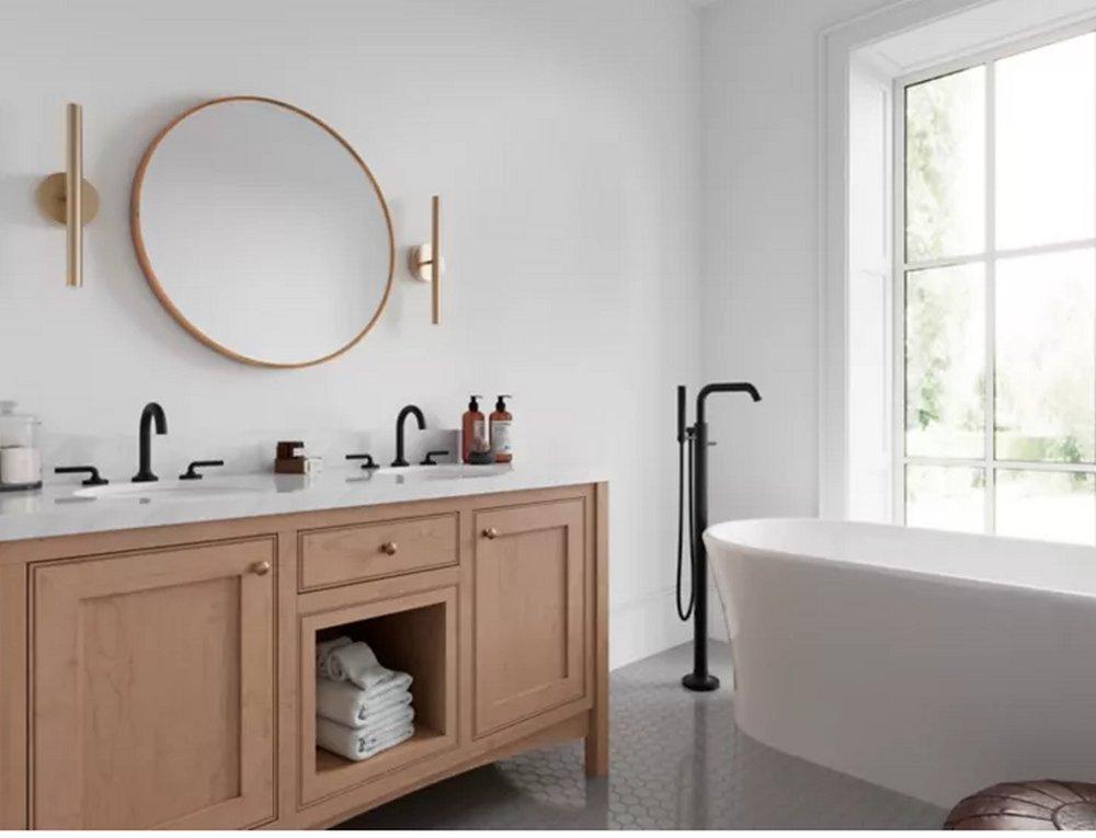 Pfister Matte Black Two Handle Widespread Bathroom Sink Faucet 