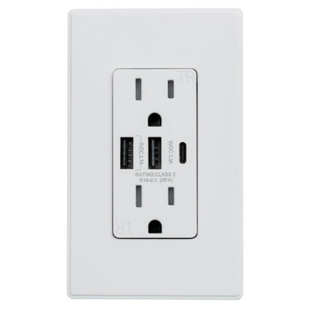 USB Type A/C Chargers with 15A Tamper-Resistant Duplex Receptacle Wall Outlet 