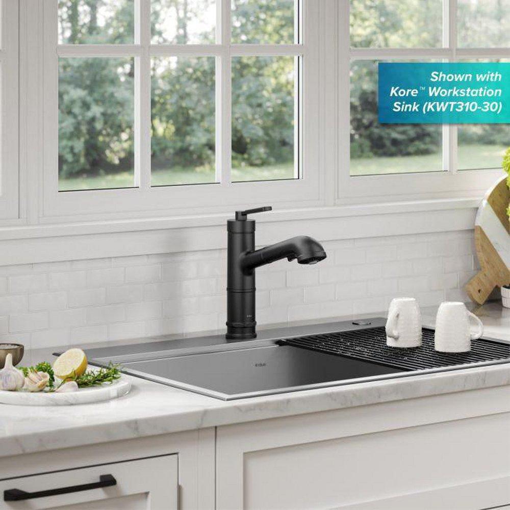Kraus Matte Black Single Handle Pull Out Kitchen Faucet 