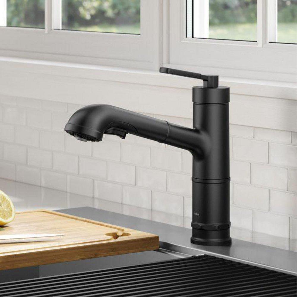 Kraus Matte Black Single Handle Pull Out Kitchen Faucet 