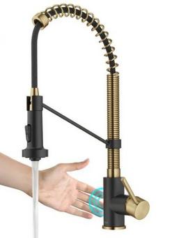 Single Handle Deck Mount Faucet in Brushed Brass with Matte Black