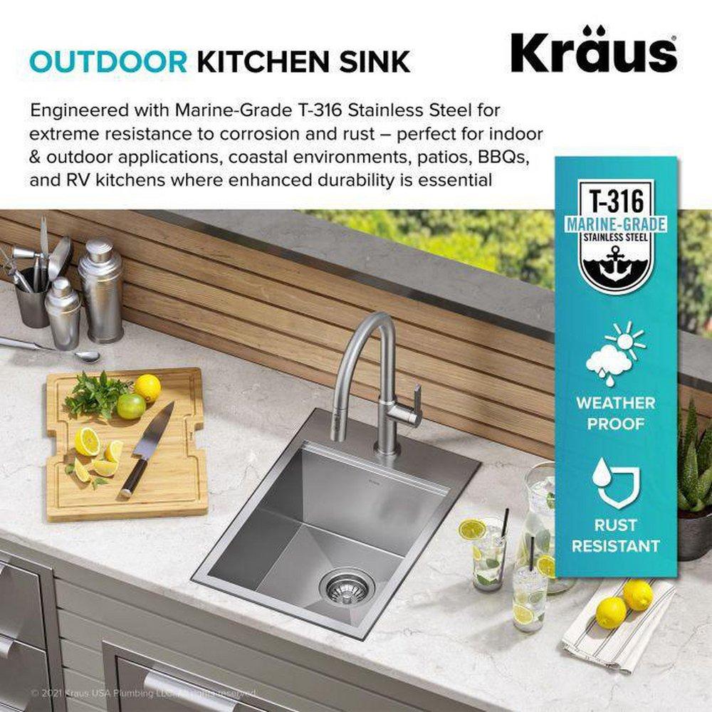 Kraus Stainless Steel 15 x 22 in. 1 Hole Top Mount Bar Sink 