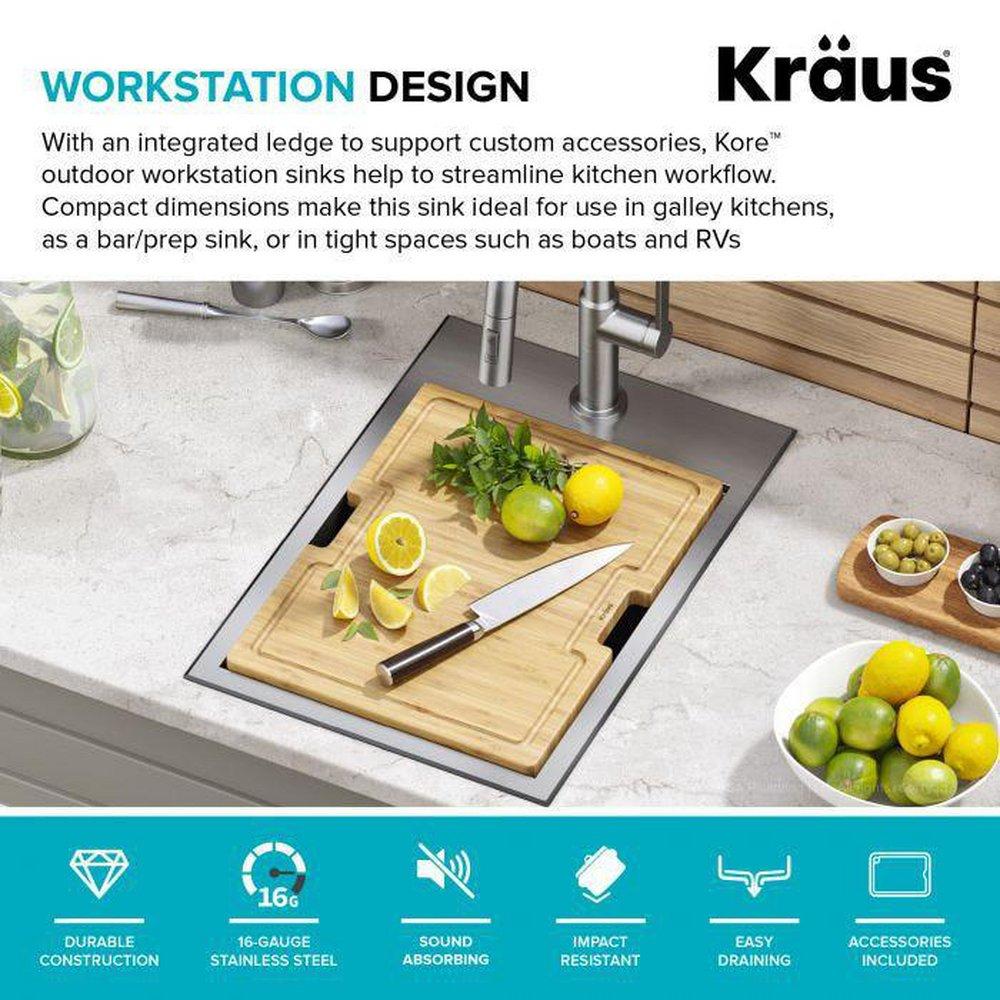 Kraus Stainless Steel 15 x 22 in. 1 Hole Top Mount Bar Sink 