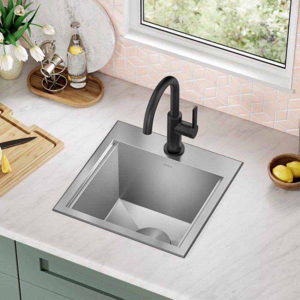 Kraus Stainless Steel 15 x 15 in. 1 Hole Top Mount Bar Sink 