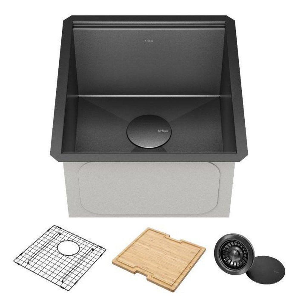 Kraus USA Gun Metal 15 x 16 in. 1-Hole Undermount Stainless Steel Bar Sink 
