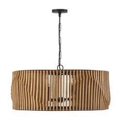 60W 6-Light Candelabra E-12 Incandescent Pendant in Light Wood with Matte Black