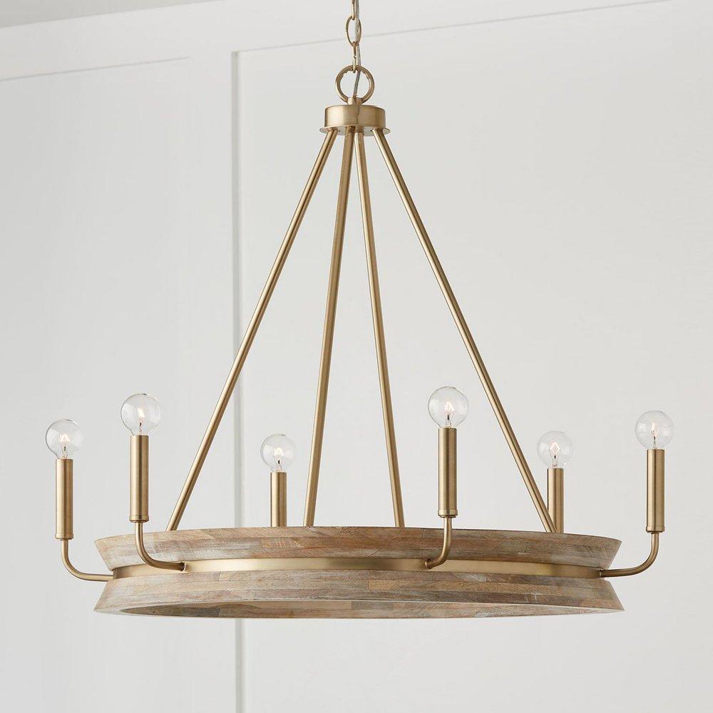 Capital Lighting White Wash 31 x 151-1/2 in. 60W 6-Light 1-Tier Incandescent Modern Chandelier 