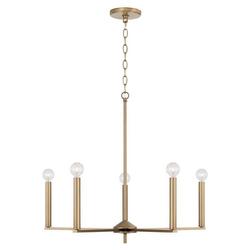 27-3/4 x 150 in. 60W 5-Light 1-Tier Incandescent Modern Chandelier in Aged Brass
