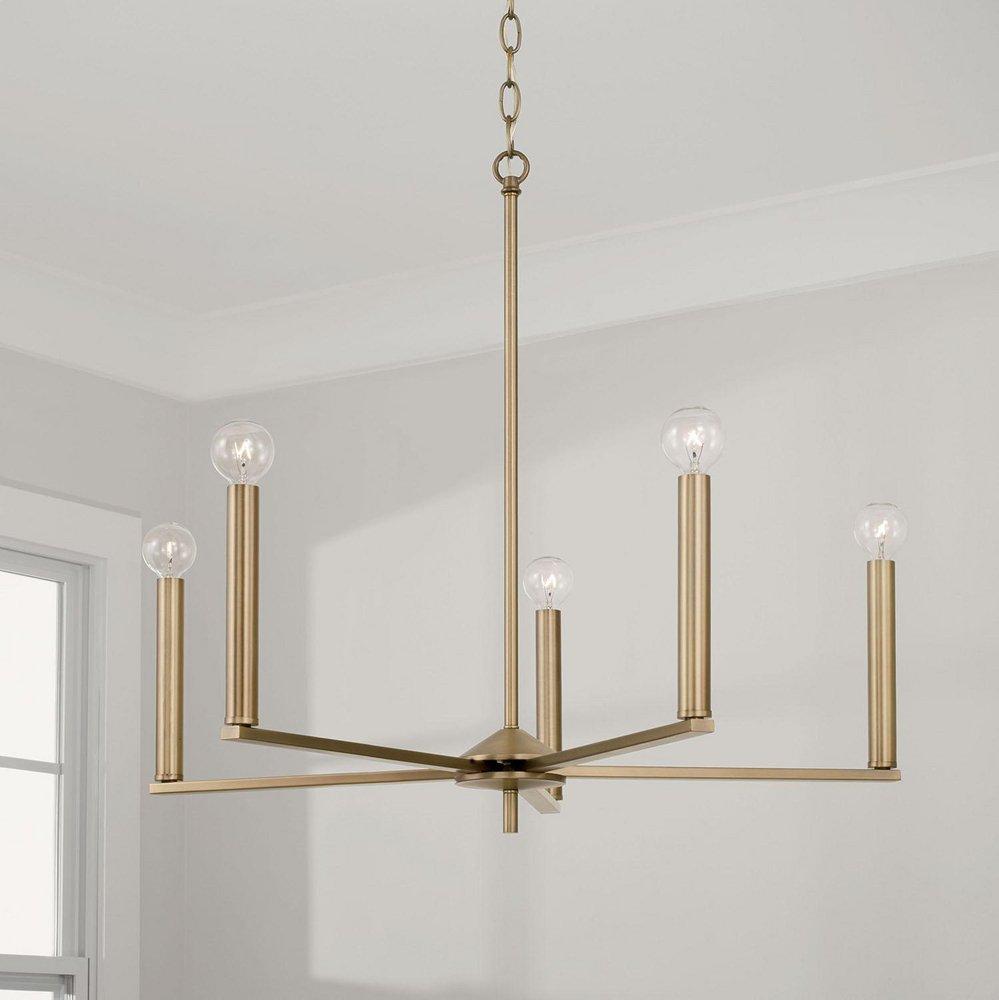 HomePlace by Capital Lighting Aged Brass 27-3/4 x 150 in. 60W 5-Light 1-Tier Incandescent Modern Chandelier 