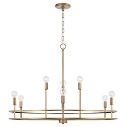 34-3/4 x 152 in. 60W 9-Light 2-Tier Incandescent Modern Chandelier in Aged Brass