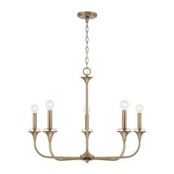 31 x 149 in. 60W 5-Light 1-Tier Incandescent Transitional Chandelier in Aged Brass