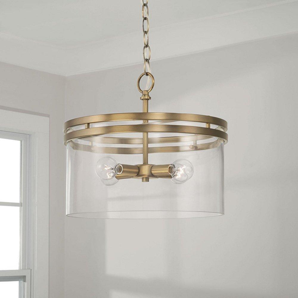 Capital Lighting Aged Brass 60W 4-Light Candelabra E-12 Incandescent Semi-Flush Mount Ceiling Fixture 