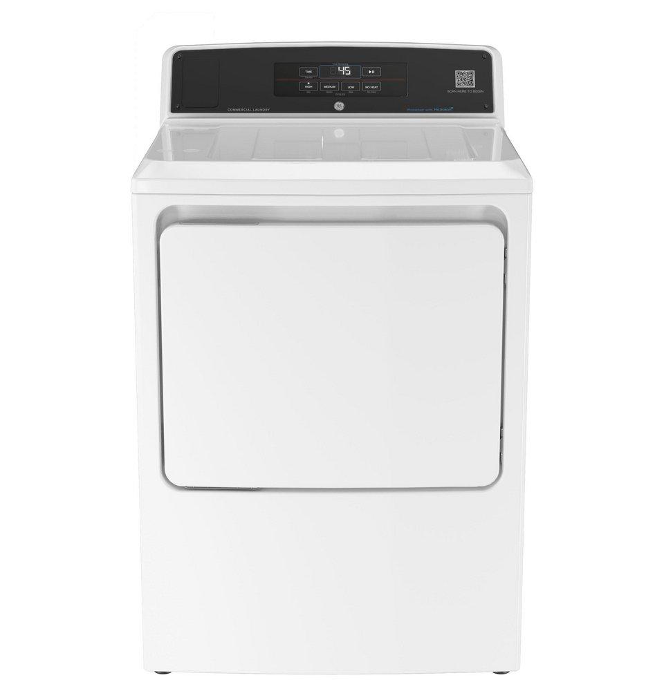 GE FRONT COMMERCIAL DRYER GE 7.4 CU. FT. CAPACITY ELECTRIC DRYER WITH SENSOR DRY BUILT-IN APP PAYMENT SYSTEM AND OPTIONAL COIN DROP 