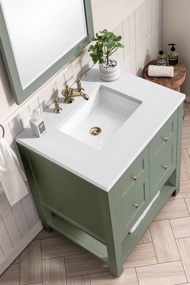 BRECKENRIDGE 30 SINGLE VANITY SMOKEY CELADON W/ 3CM WHITE ZEUS TOP 