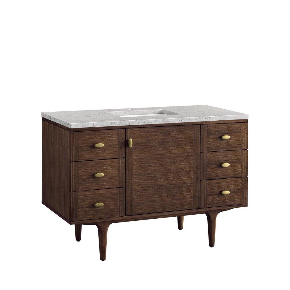 48 in. Floor Mount Vanity in Mid Century Walnut with Jasmine Pearl Top 