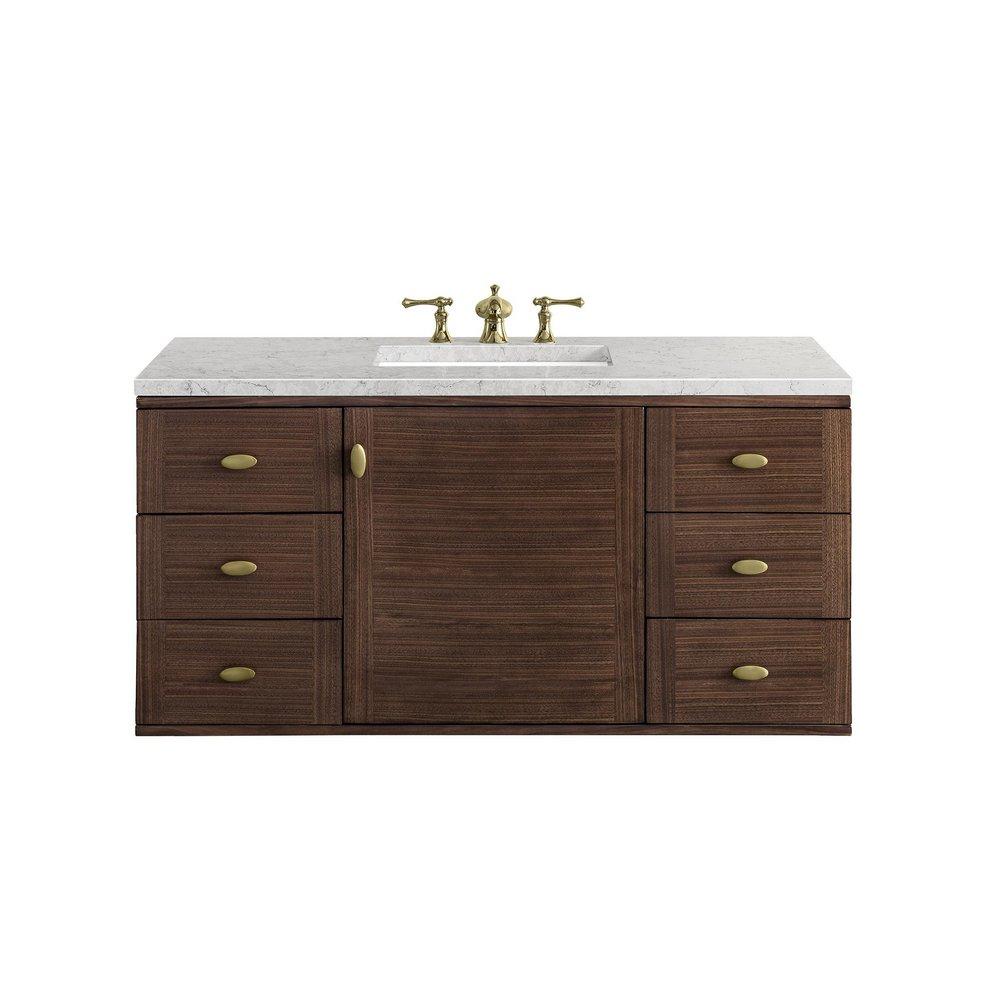 48 in. Floor Mount Vanity in Mid Century Walnut with Jasmine Pearl Top 