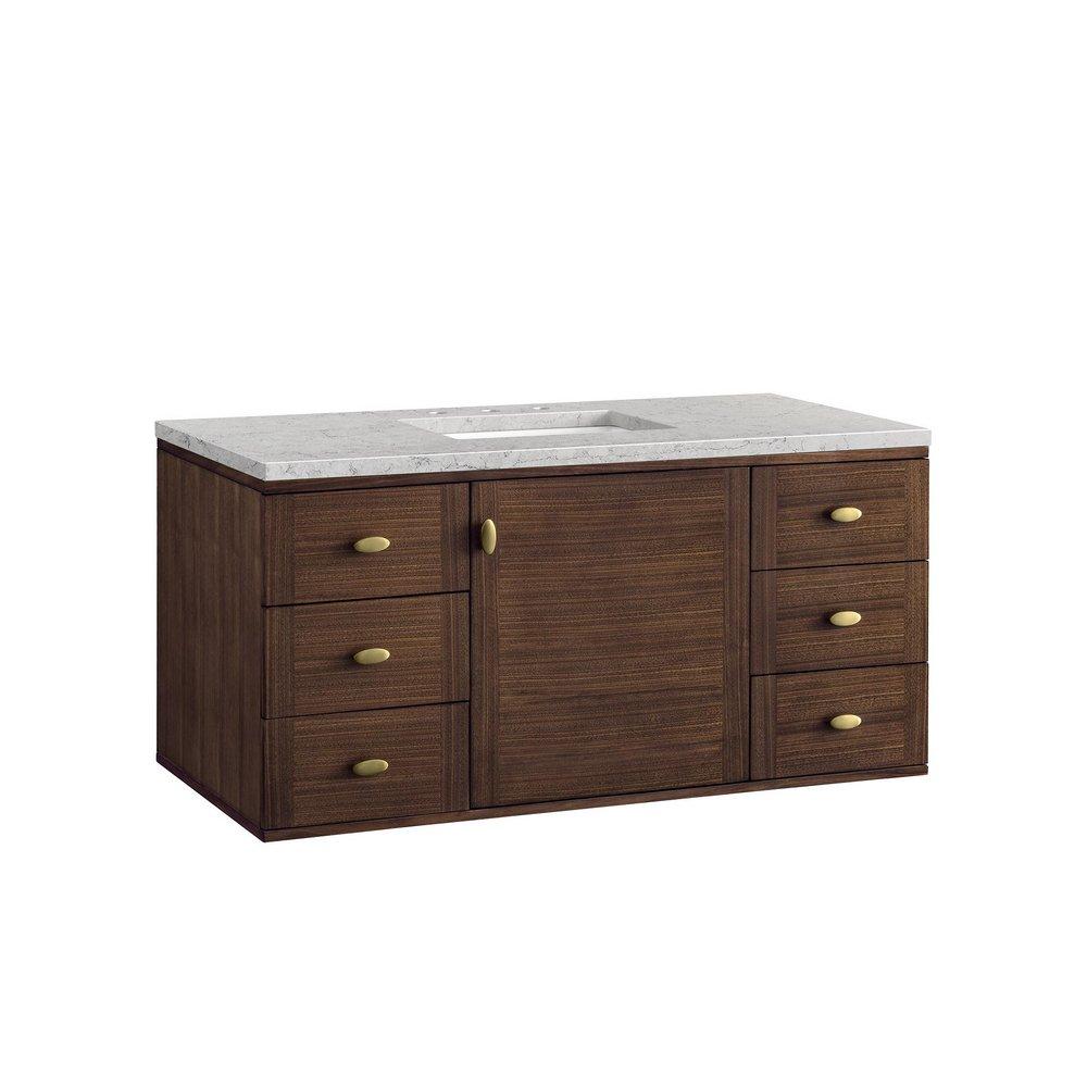 48 in. Floor Mount Vanity in Mid Century Walnut with Jasmine Pearl Top 