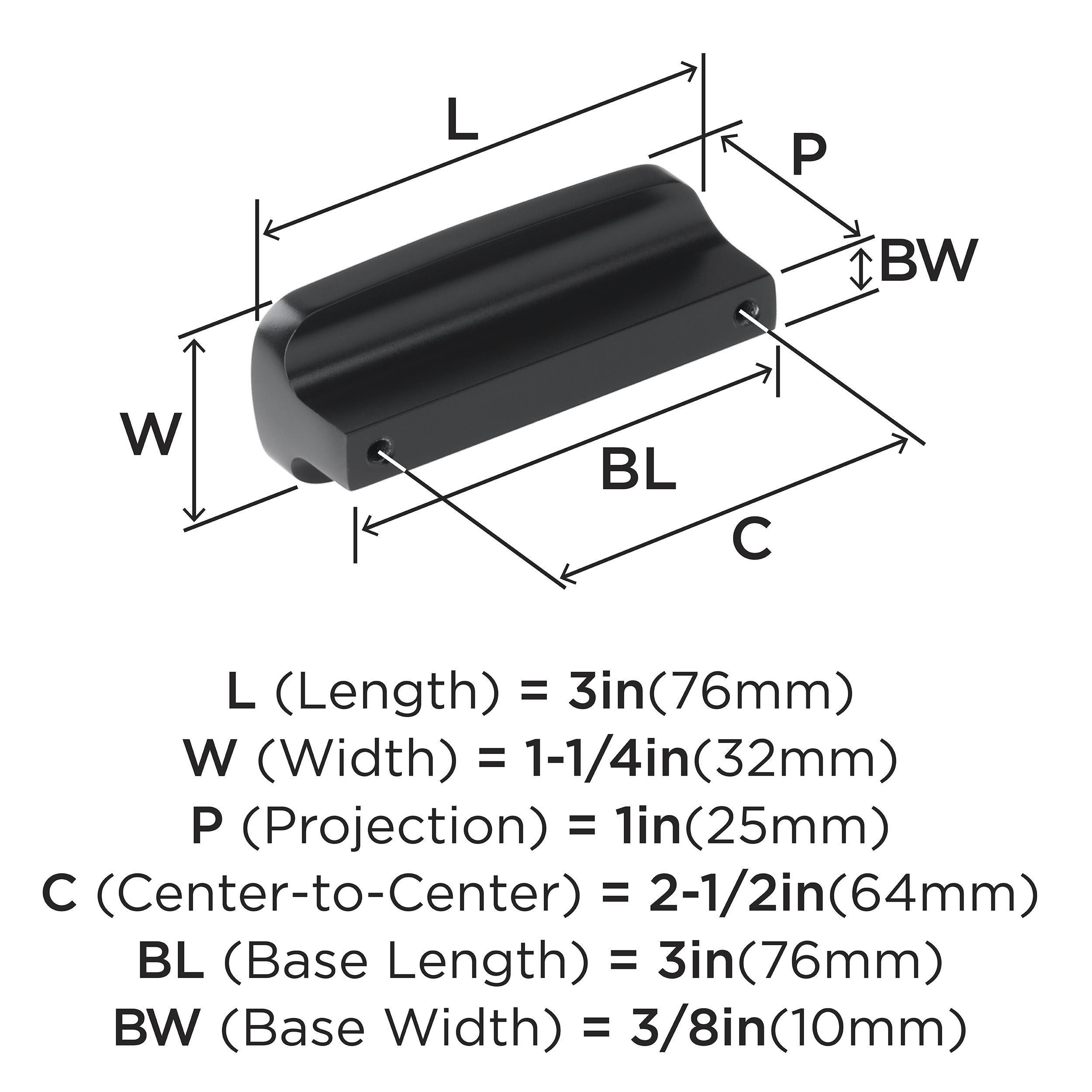 HAMPDEN 2-1/2 IN 64MM CENTER-TO-CENTER MATTE BLACK CABINET PULL 