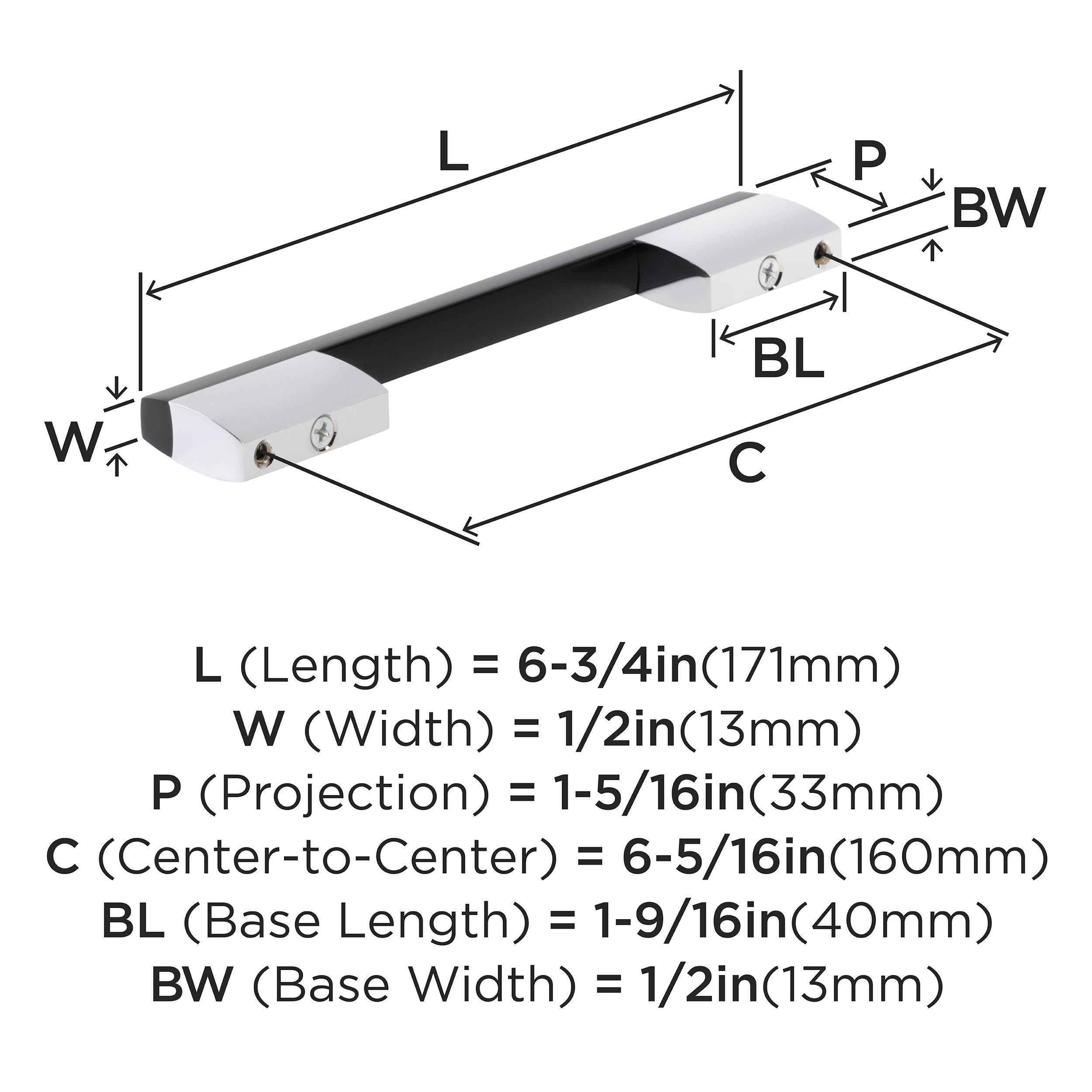 CLAREMONT 6-5/16 IN 160MM CENTER-TO-CENTER POLISHED CHROME/MATTE BLACK CABINET PULL 