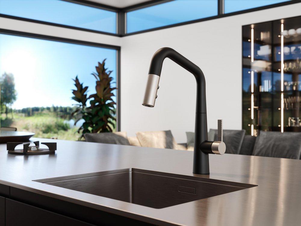 Pfister Matte Black/Spot Defense Stainless Steel Single Handle Pull Down Kitchen Faucet 