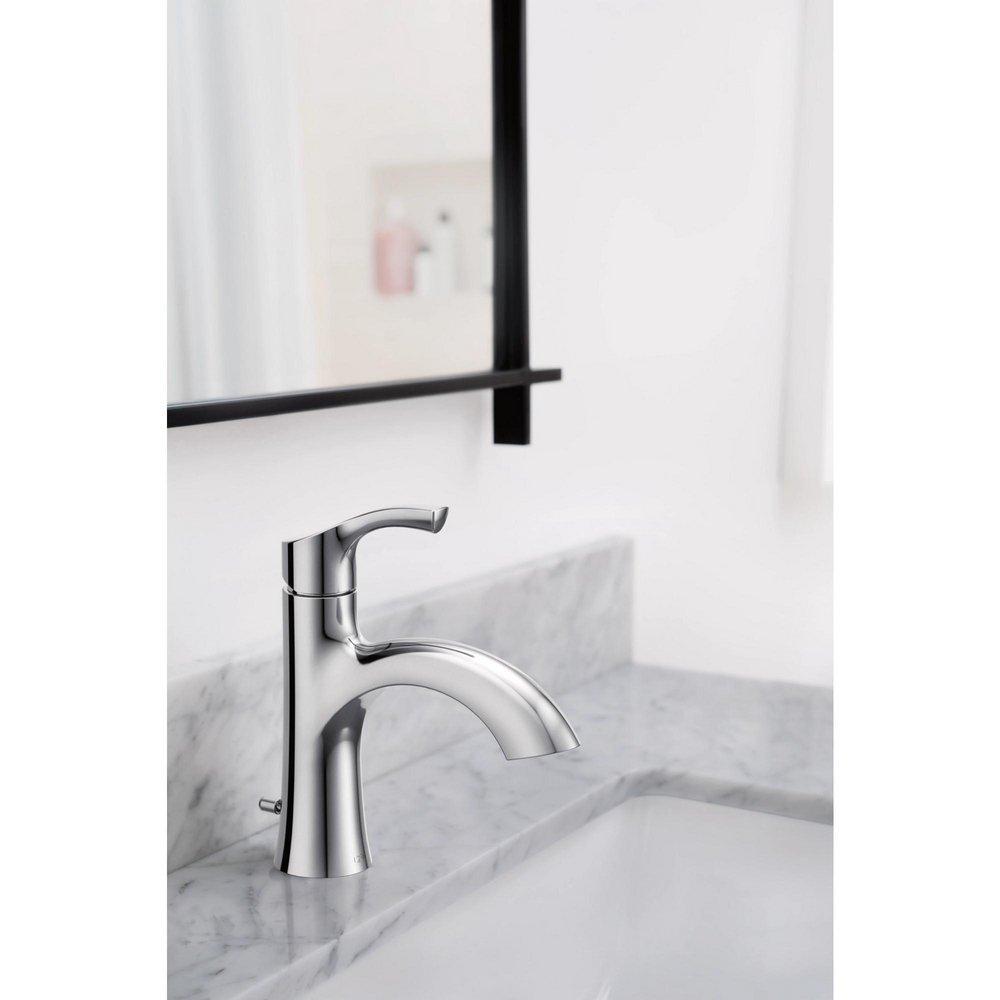 CHROME ONE-HANDLE LOW ARC BATHROOM FAUCET 