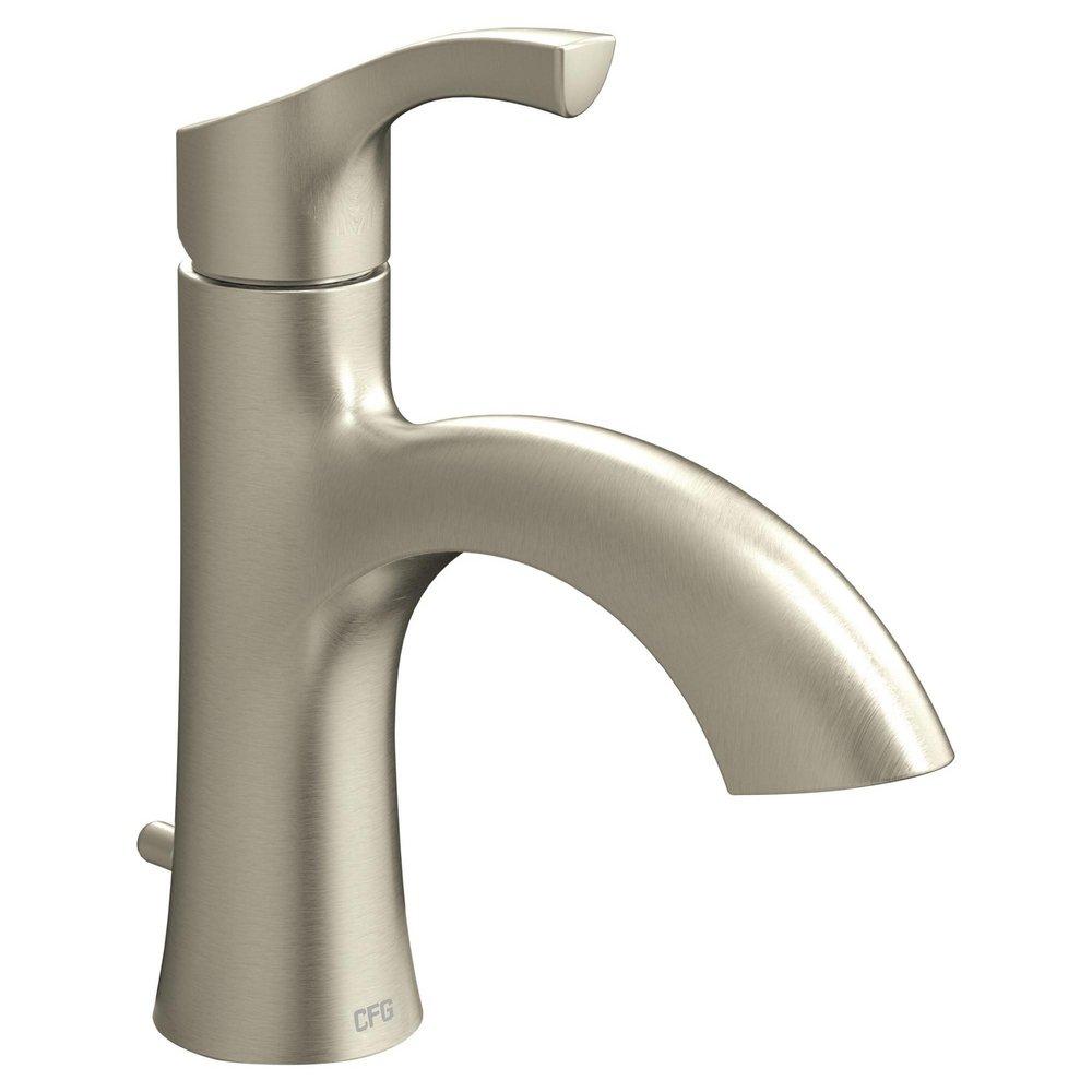 BRUSHED NICKEL ONE-HANDLE LOW ARC BATHROOM FAUCET 