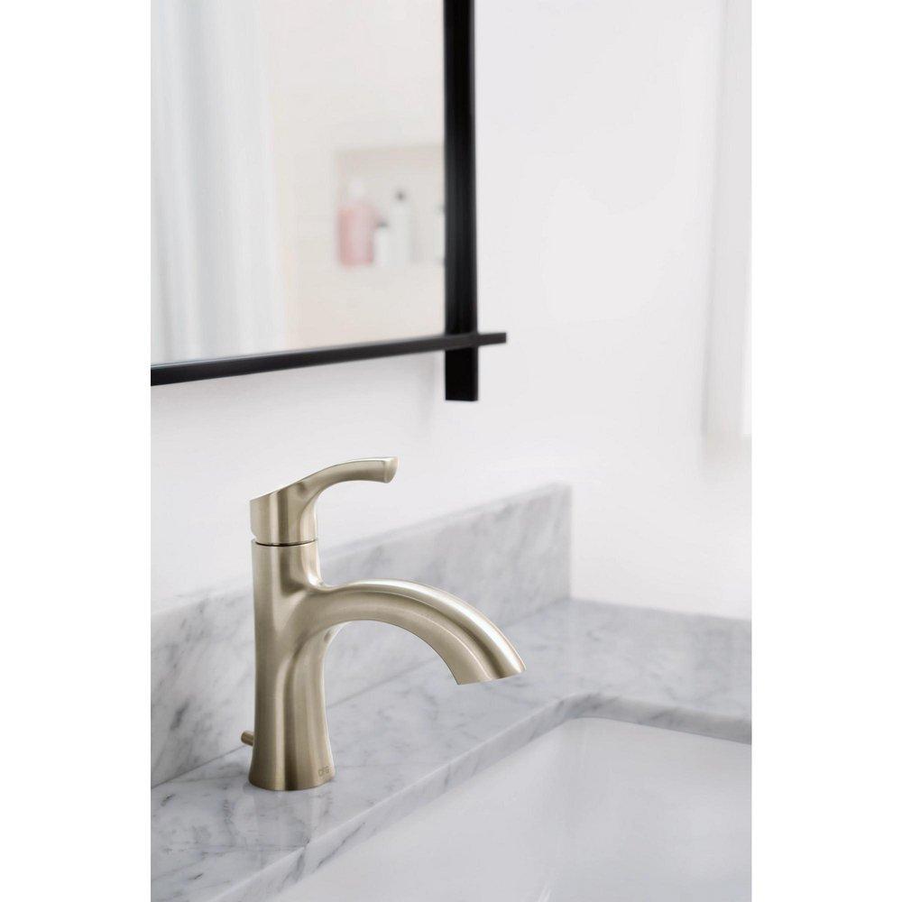 BRUSHED NICKEL ONE-HANDLE LOW ARC BATHROOM FAUCET 