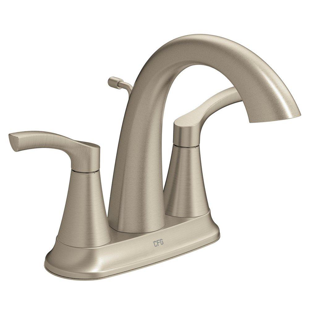 Two-Handle High Arc Centerset Bathroom Sink Faucet in Brushed Nickel 