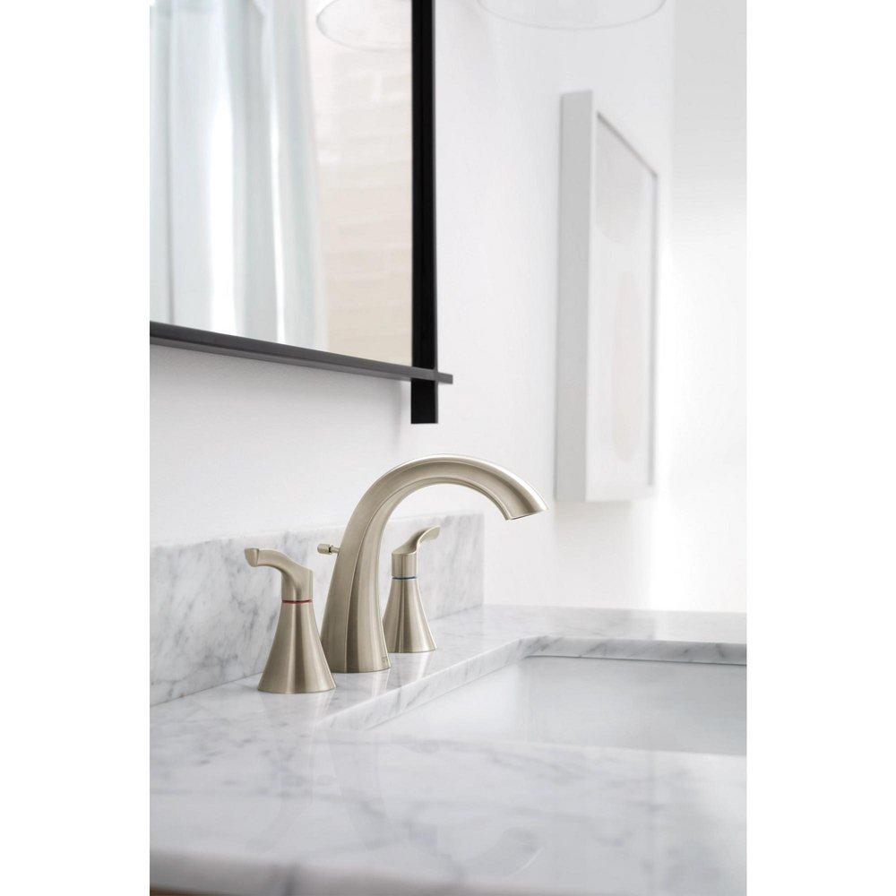 BRUSHED NICKEL TWO-HANDLE HIGH ARC BATHROOM FAUCET 