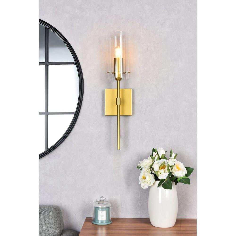 40W 1-Light 20in. Wall Sconce in Brass/Clear 