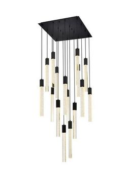 48W 16-Lights GU10 LED Pendant in Black with Clear Crystal