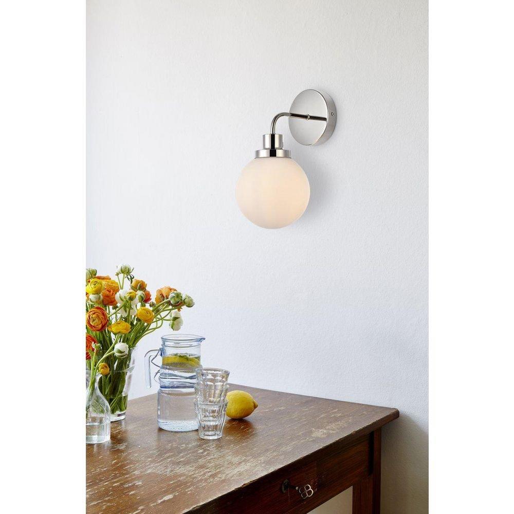 12in. Tall Bathroom Sconce in Polished Nickel and Frosted 