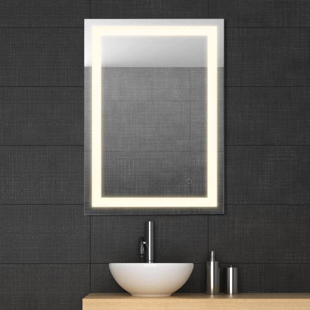 JONATHAN Y White 30 in. Flat Edge Rectangular Lighted Mirror in White 