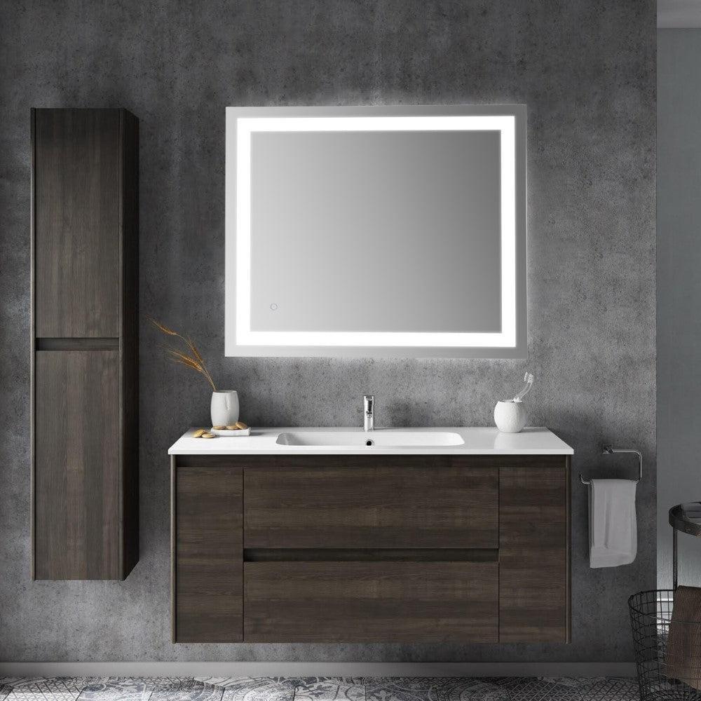 JONATHAN Y White 30 in. Flat Edge Rectangular Lighted Mirror in White 