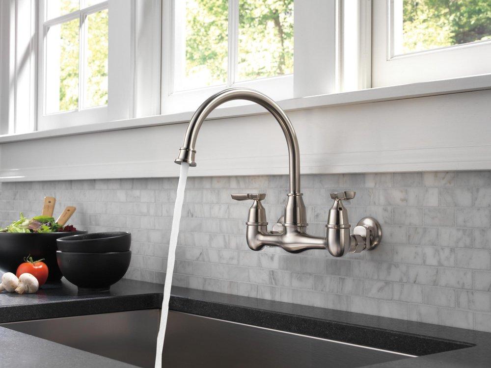 Two Handle Bridge Kitchen Faucet in Brilliance Stainless 