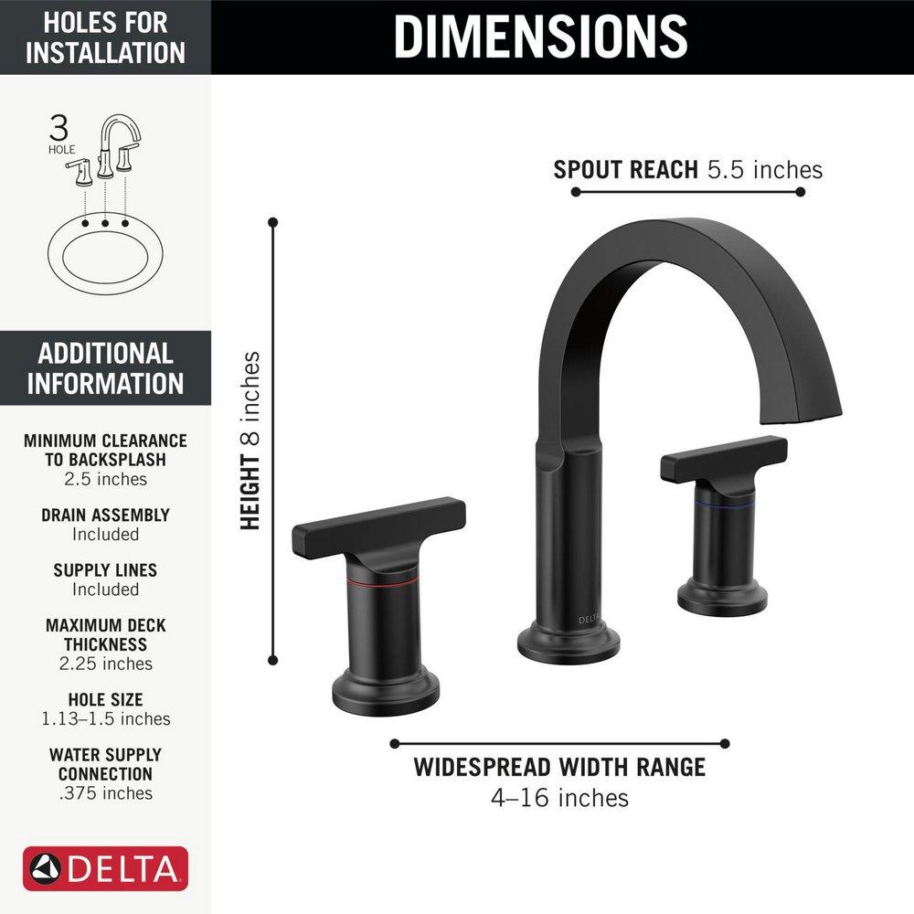 Two Handle Widespread Bathroom Sink Faucet in Matte Black 