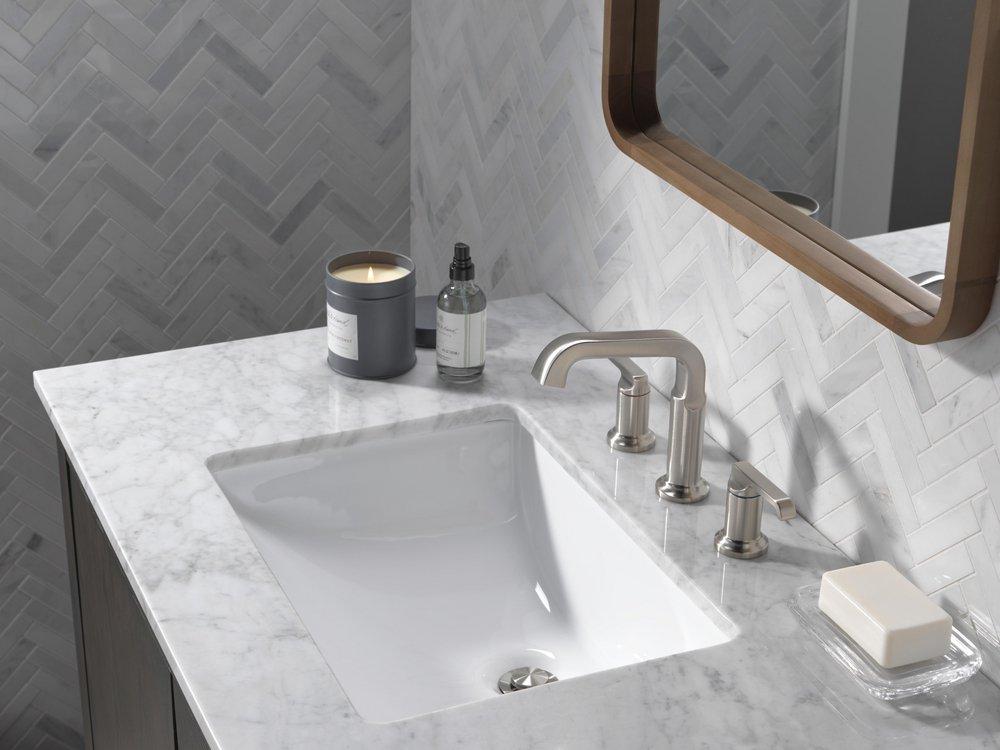 Delta Faucet Lumicoat&reg; Stainless Two Handle Widespread Bathroom Sink Faucet 