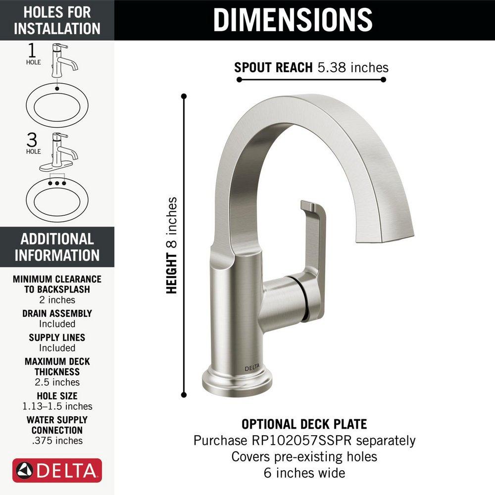 Delta Faucet Lumicoat Stainless Single Handle Monoblock Bathroom Sink Faucet 
