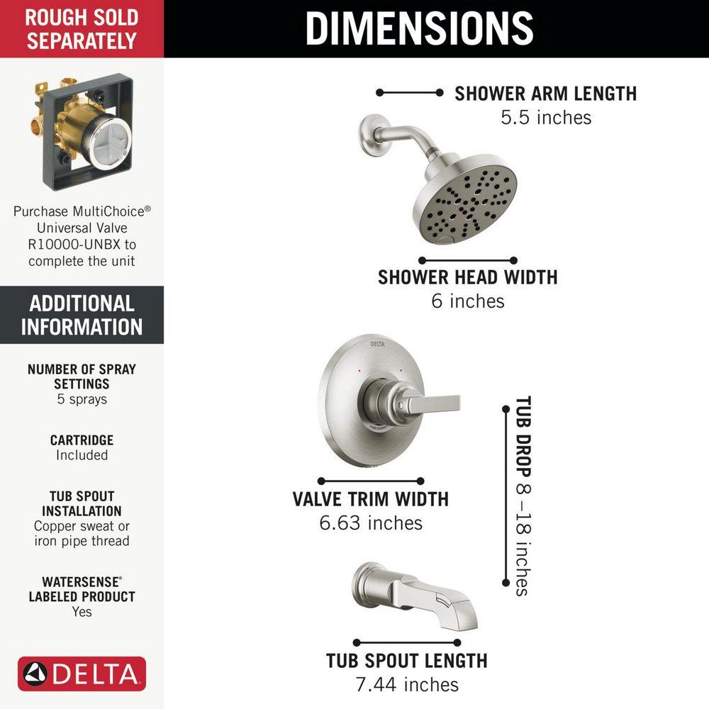 Delta Faucet Lumicoat Stainless Single Handle Multi Function Bathtub & Shower Faucet (Trim Only) 