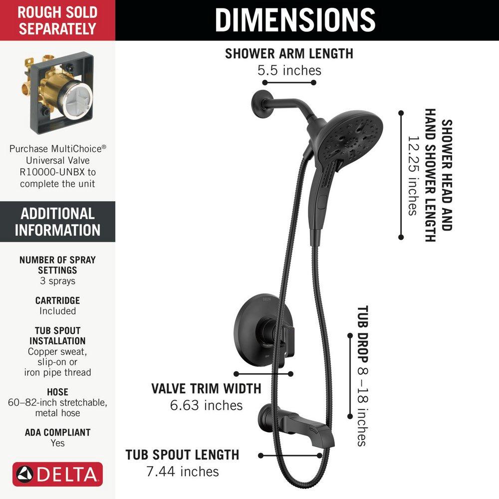 Delta Faucet Matte Black Two Handle Multi Function Bathtub & Shower Faucet (Trim Only) 