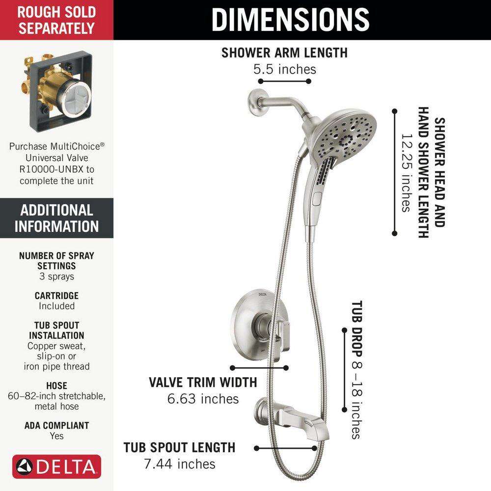 Delta Faucet Lumicoat&reg; Stainless Two Handle Multi Function Bathtub & Shower Faucet (Trim Only) 