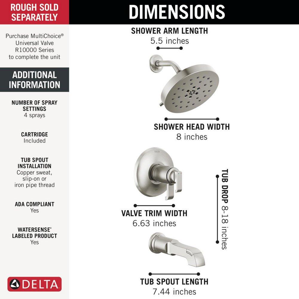 DELTA TETRA 17T SERIES TUB SHOWER TRIM 