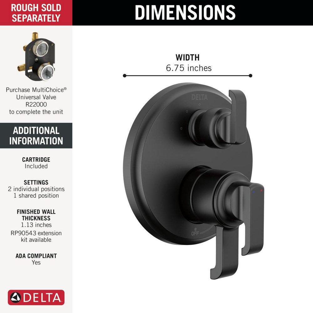 Delta Faucet Matte Black Three Handle Bathtub & Shower Faucet (Trim Only) 
