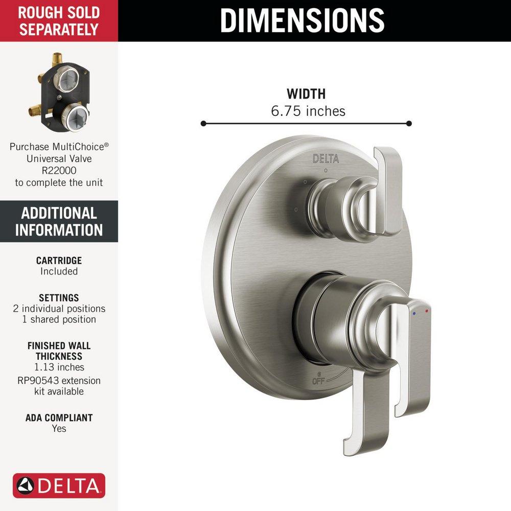 Delta Faucet Lumicoat Stainless Three Handle Pressure Balancing Valve Trim 