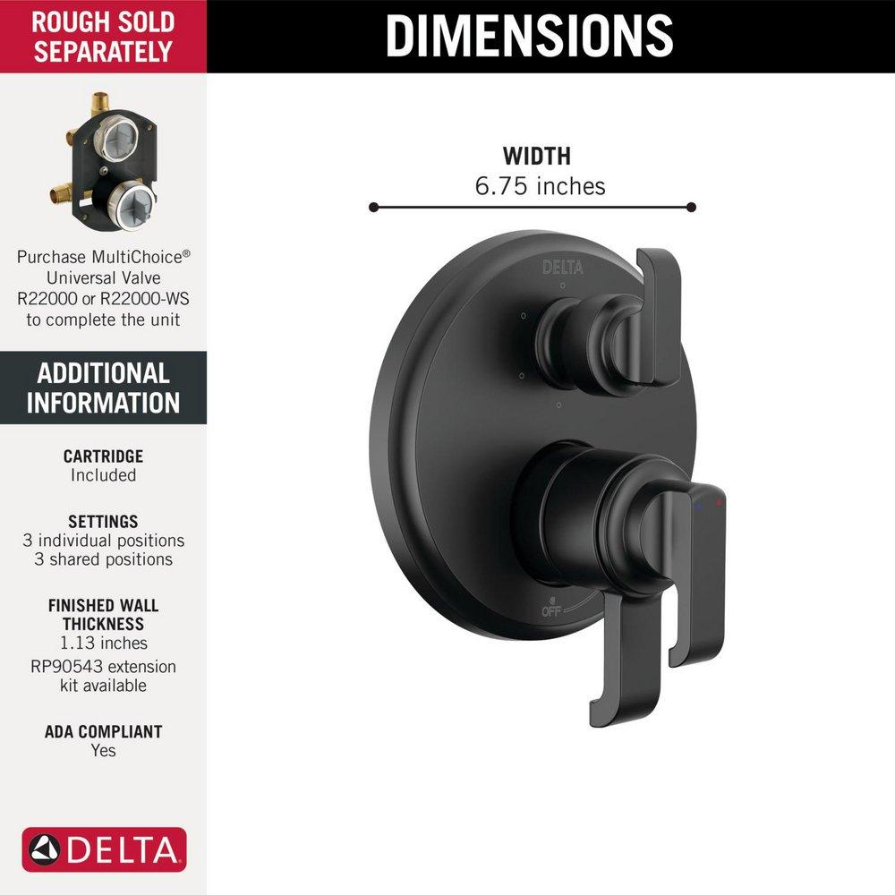 Delta Faucet Matte Black Three Handle Pressure Balancing Valve Trim 